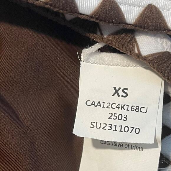 Cupshe XS Bikini Brown White Whipstitch Halter Plunge Tie Two Piece Swimsuit - Picture 6 of 9